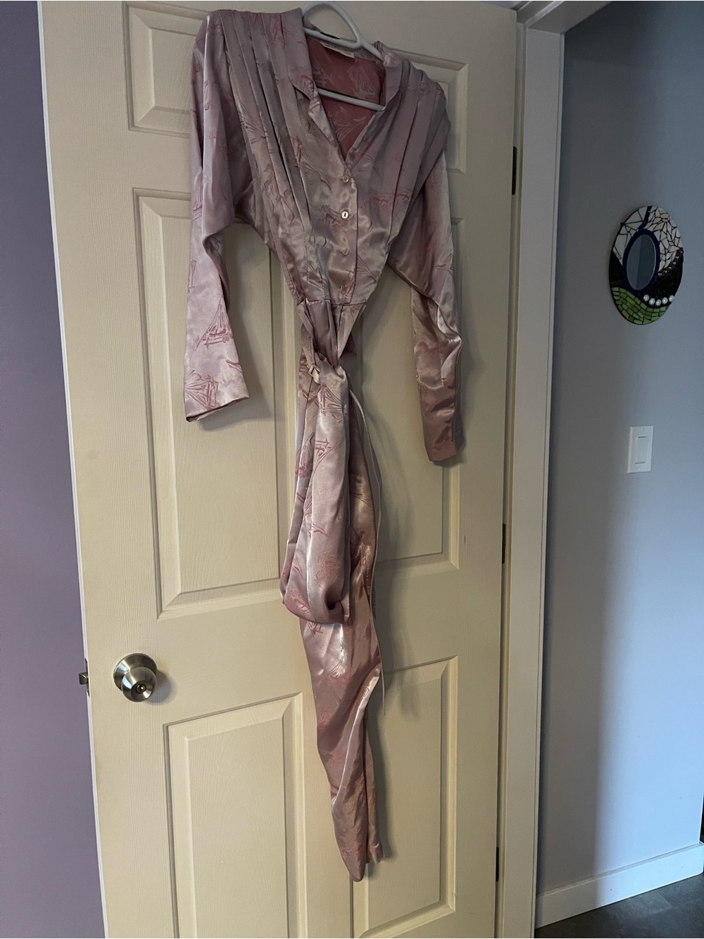 Vintage Silky Pink Satin Tie-Waist Jumpsuit
